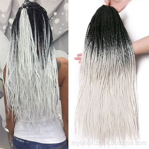 Black White Ombre Senegalese Twist Crochet Braids 24 Inch 30 Roots/Pack Synthetic Hair for Women Hair Extensions